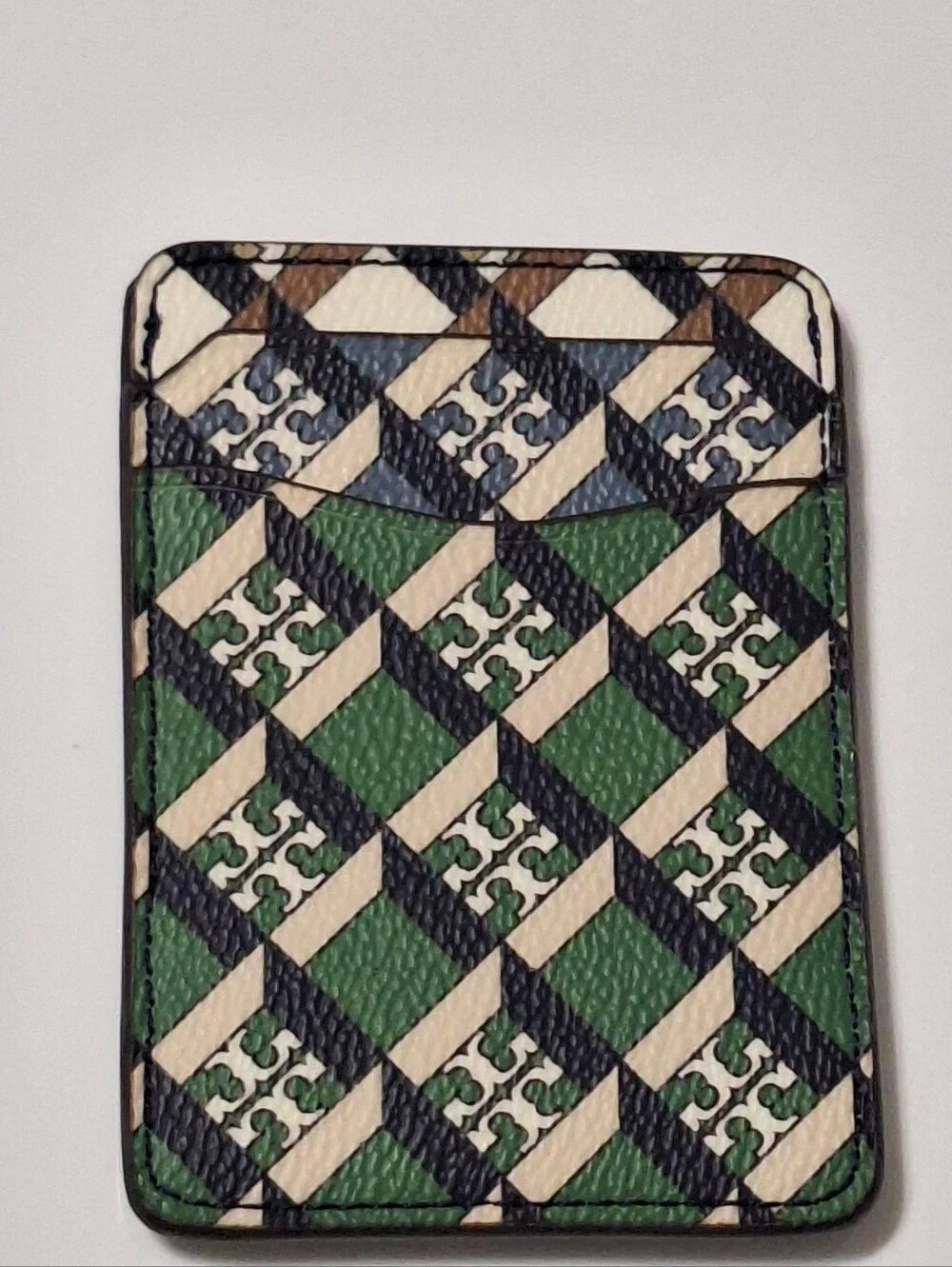 Tory Burch Geo Logo Color-Block Card Case Green Navy NWT Style 84754